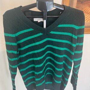 LOFT Green and Black Striped Sweater